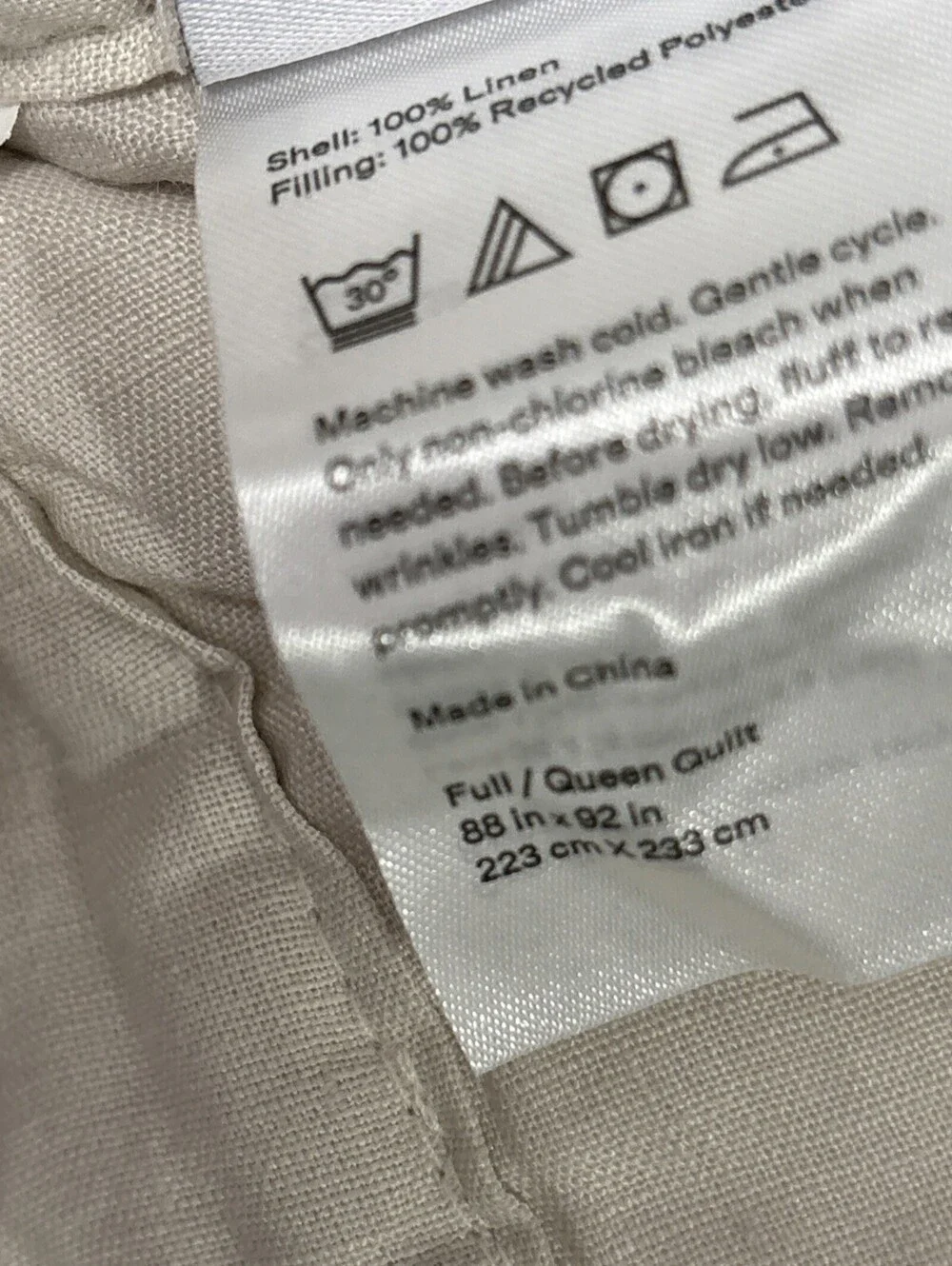 Quince European Linen Dream Quilt Full Queen Sand 88x92 NWT Linen New with Tags